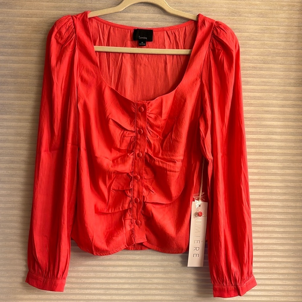 NWT Lumiere Coral Blouse Holiday Blouse Medium